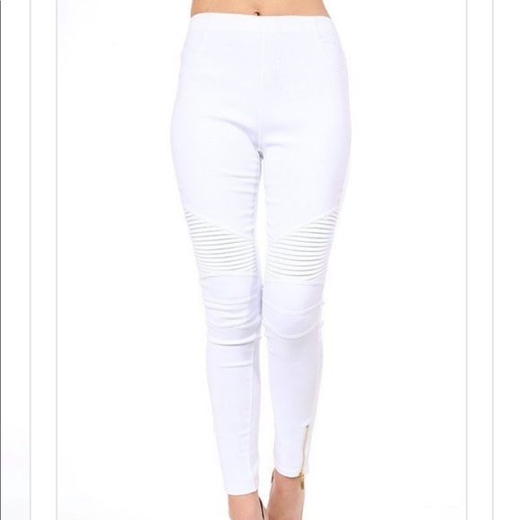 Denim - Plus Size White Stretchy Moto Jeggings